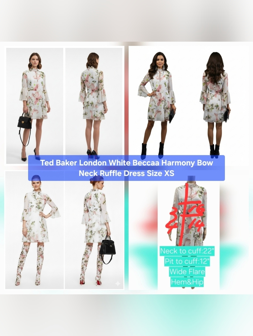 Ted Baker BECCAA Magnolia Floral Tiered Mini Dress Size 0 (US 2)